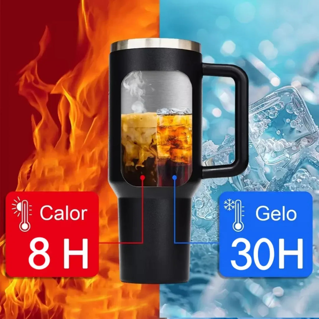 Copo Térmico Inox Portátil com Tampa e Canudo  1200ML