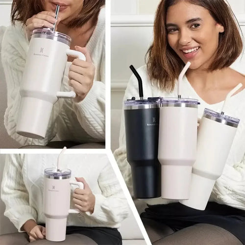 Vaso Térmico de Acero Inoxidable Portátil con Tapa y Popote 1200ML