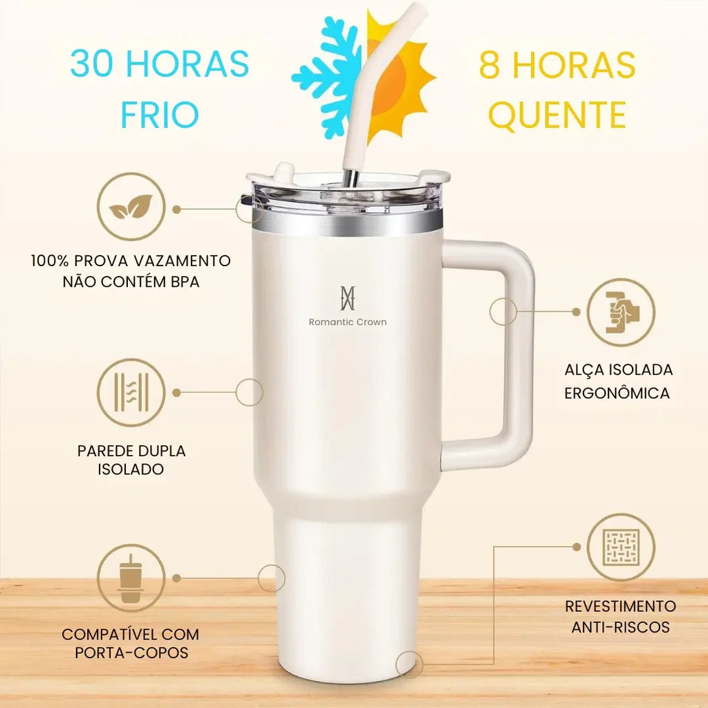 Copo Térmico Inox Portátil com Tampa e Canudo  1200ML