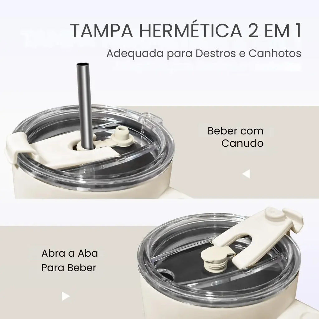 Copo Térmico Inox Portátil com Tampa e Canudo  1200ML