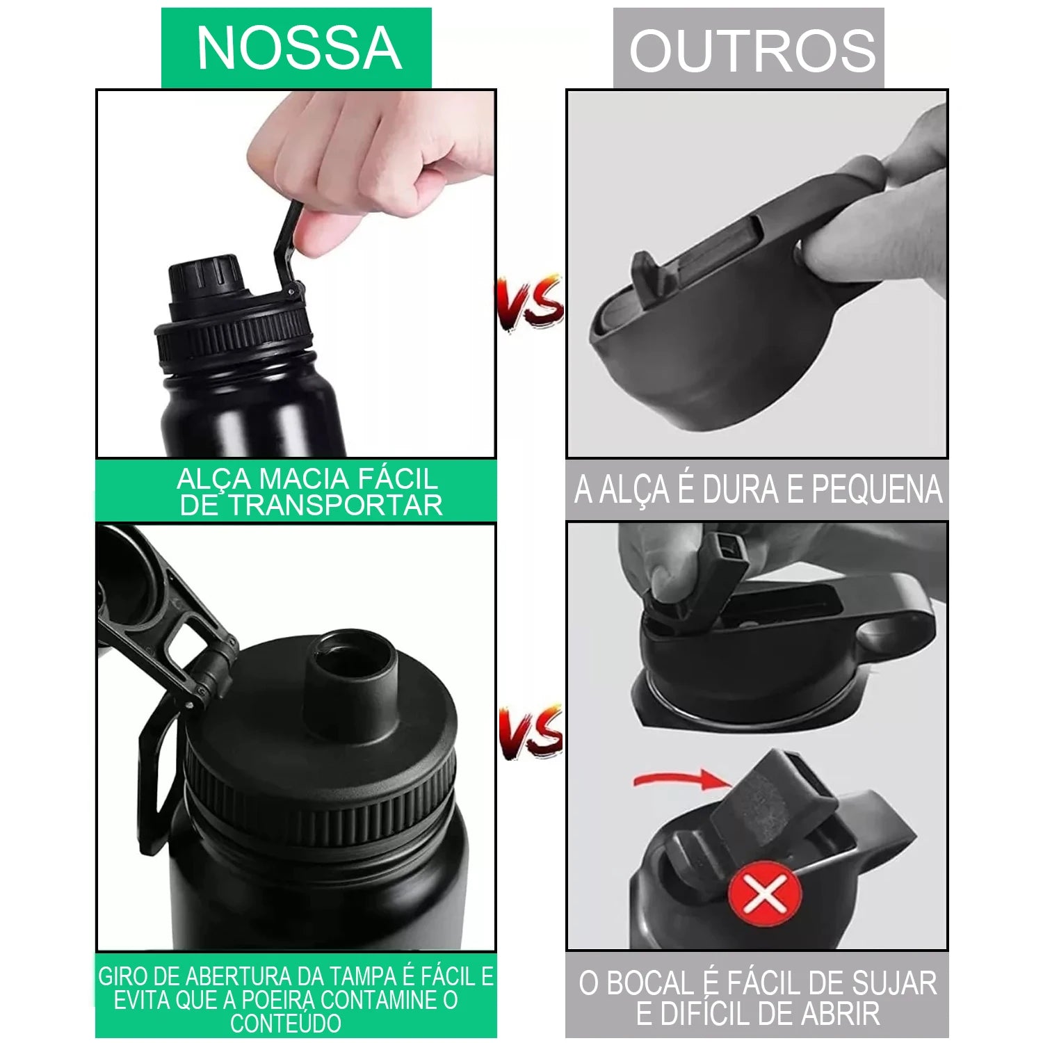 Botella de agua de acero inoxidable con aislamiento al vacío.